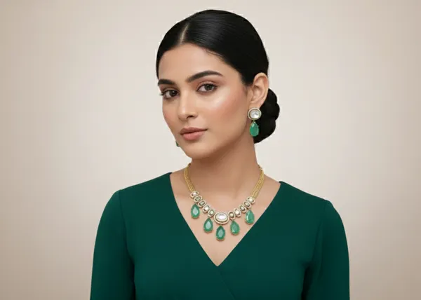 Green_Brass_Necklace_Set_For_Women